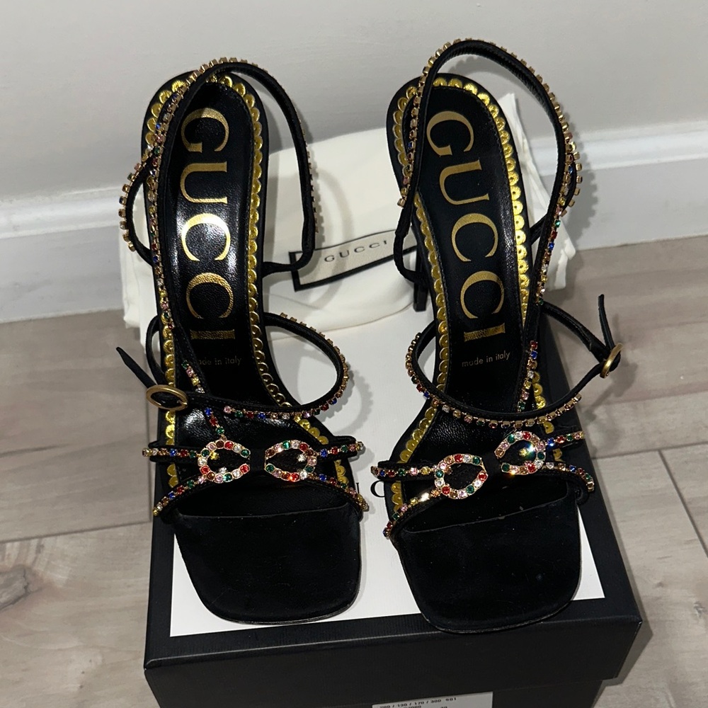 Gucci Black and Gold Embellished Heels